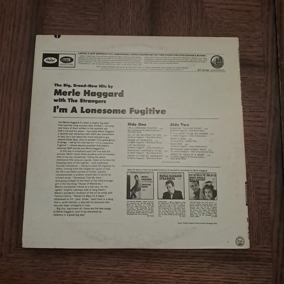 Merle Haggard - I'm A Lonesome Fugitive LP - Capitol ST 2702 in Great Shape VG!! - Image 2 of 4