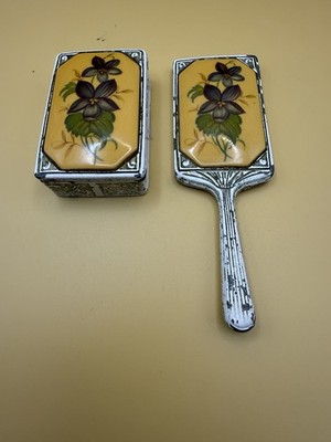 Vintage Vanity Set: Mirror & Trinket Boxes Heavy Metal Miniature Set