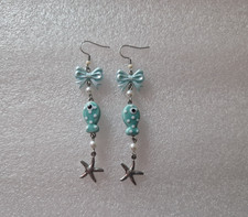 Ceramic Fish Starfish Bow Faux Pearl Sea Nautical Gift Stainless Steel Earrings
