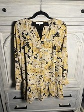 Moodie Black & Golden Blooms Floral Ruffle Swing Button Down Mini Dress Boutique