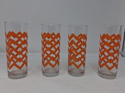 Stunning Vintage Crisa Zig Zag Chevron Orange Set Of 4 Glasses. R