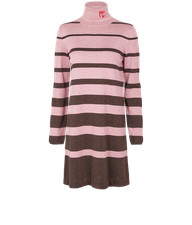 Prada Striped Turtleneck Dress Womens 12 Brown Pink Wool