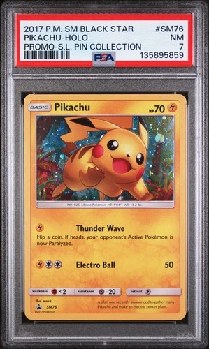 2017 POKEMON SM PROMO SHINING LEGENDS PIN COLLECTION PIKACHU-HOLO PSA 7