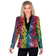 Widmann Party Fashion Jacket Rainbow Animalier Tiger Sequin Jacket  M Rainbow