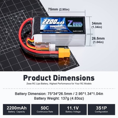 3S Lipo Battery 2200mAh 11.1V 50C Shorty Pack Battery with XT60 Plug for RC  C... | eBay