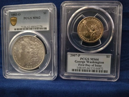 1883-0 Morgan Silver Dollar PCGS MS62  Also Washington Dollar PCGS MS66 Coin