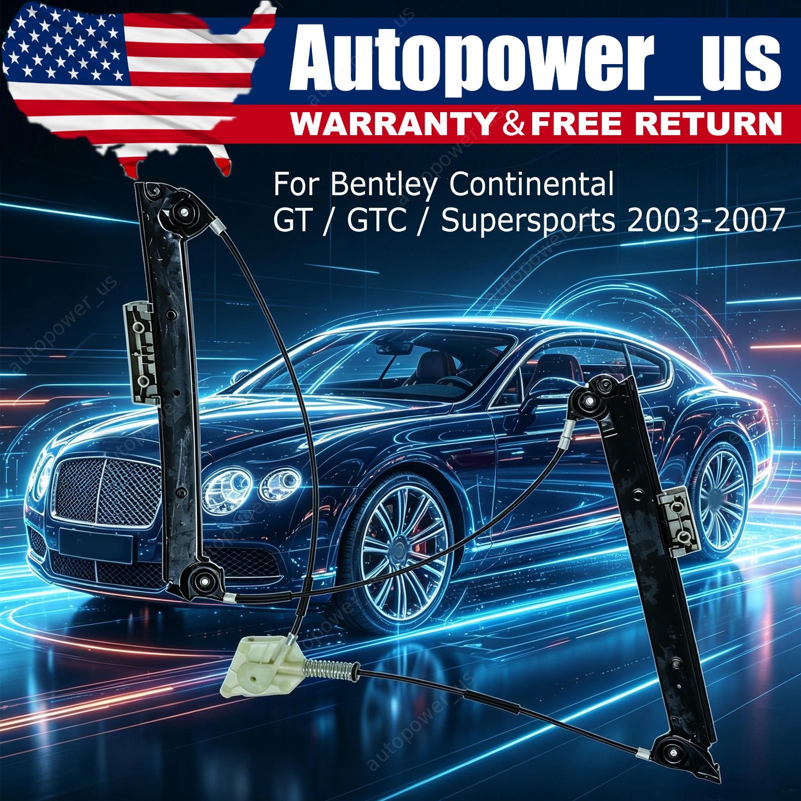 Window Regulator 3W0837401J Front Left For Bentley Continental GT 03-07 Coupe