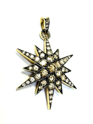 H STERN Solid 18K Yellow Gold Natural Diamond Star Burst Pendant Charm