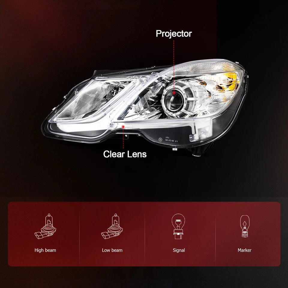 Pair Headlights Assembly For 2010-2013 Mercedes Benz E350 E400 E550 w/Projector - Imagem 3 de 4