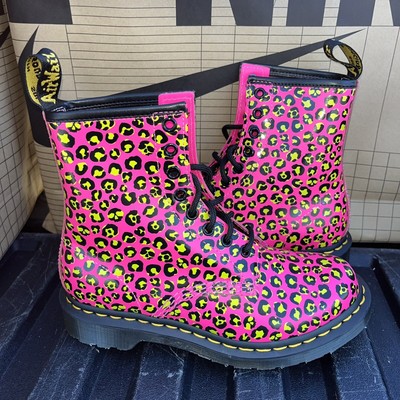 NEW Dr. Martens 27652 Leopard Smooth Leather Lace Up Boots Pink Women s Size 6
