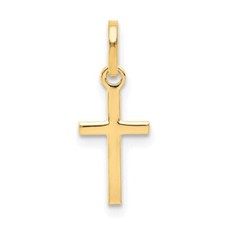 14k Yellow Gold Small Polished Cross Charm 1/2" tall Made in Italy