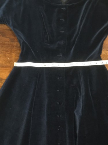 Vintage Antique Blue Velvet Dress Lanz Originals Button Front Full Skirt Classic - Picture 19 of 23