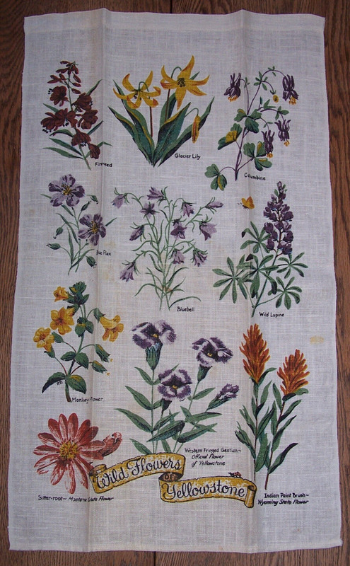 Vintage Wild Flowers of Yellowstone National Park Linen Tea Towel/MCM Souvenir