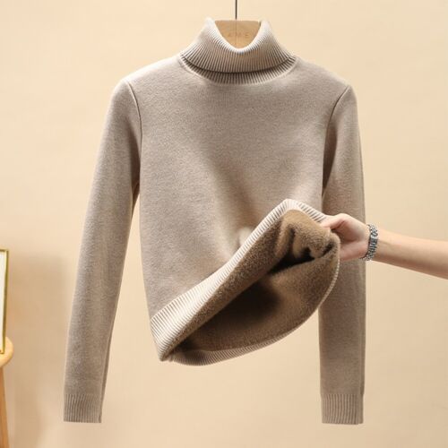 Cozy Women's Knitted Pullover Tops Thicken Fleece Lined Winter Sweater UK - Picture 38 of 48