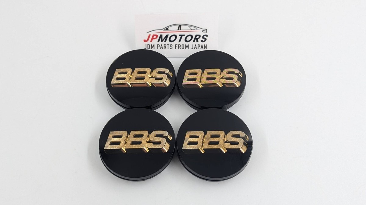 BBS Wheel Center Caps 56mm Genuine Emblem Black Gold 3D Logo