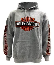 Harley-Davidson Men's Bar & Shield Logo Pullover Hooded Sweatshirt, Gray