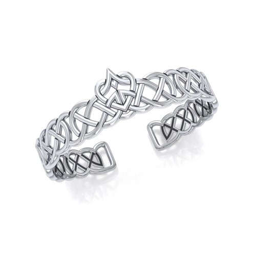 Celtic Knotwork Heart Cuff Bangle Bracelet 925 Sterling Silver Heritage Jewelry - 第 1/4 張圖片