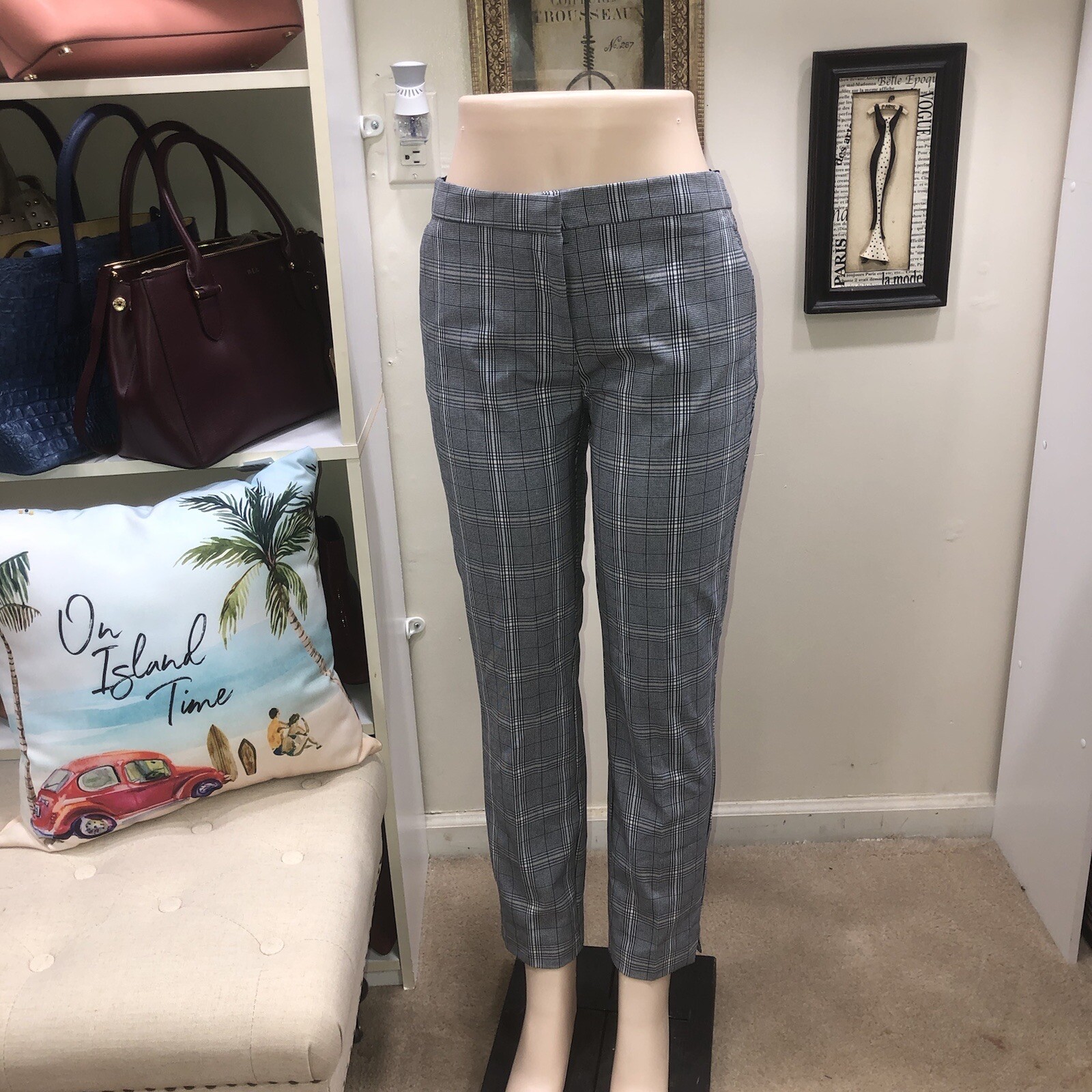 Zara Basic Gray Checkered  Plaid Trousers Elastic… - image 2