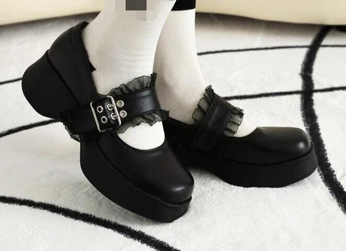 Damenschuhe Mary Janes bequeme Retro-Pumps rund geschnitten Schnalle Plateau Halbschuhe - Bild 10 von 14