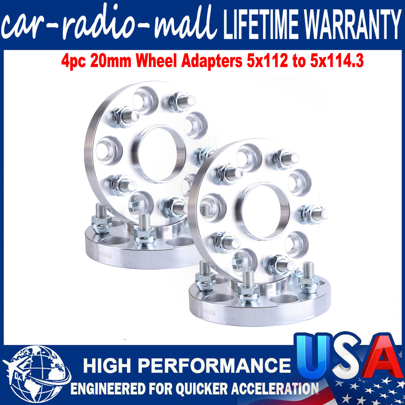 4pc 20mm Wheel Adapters 5x112 to 5x114.3 (Hub to Wheel) with 66.6cb