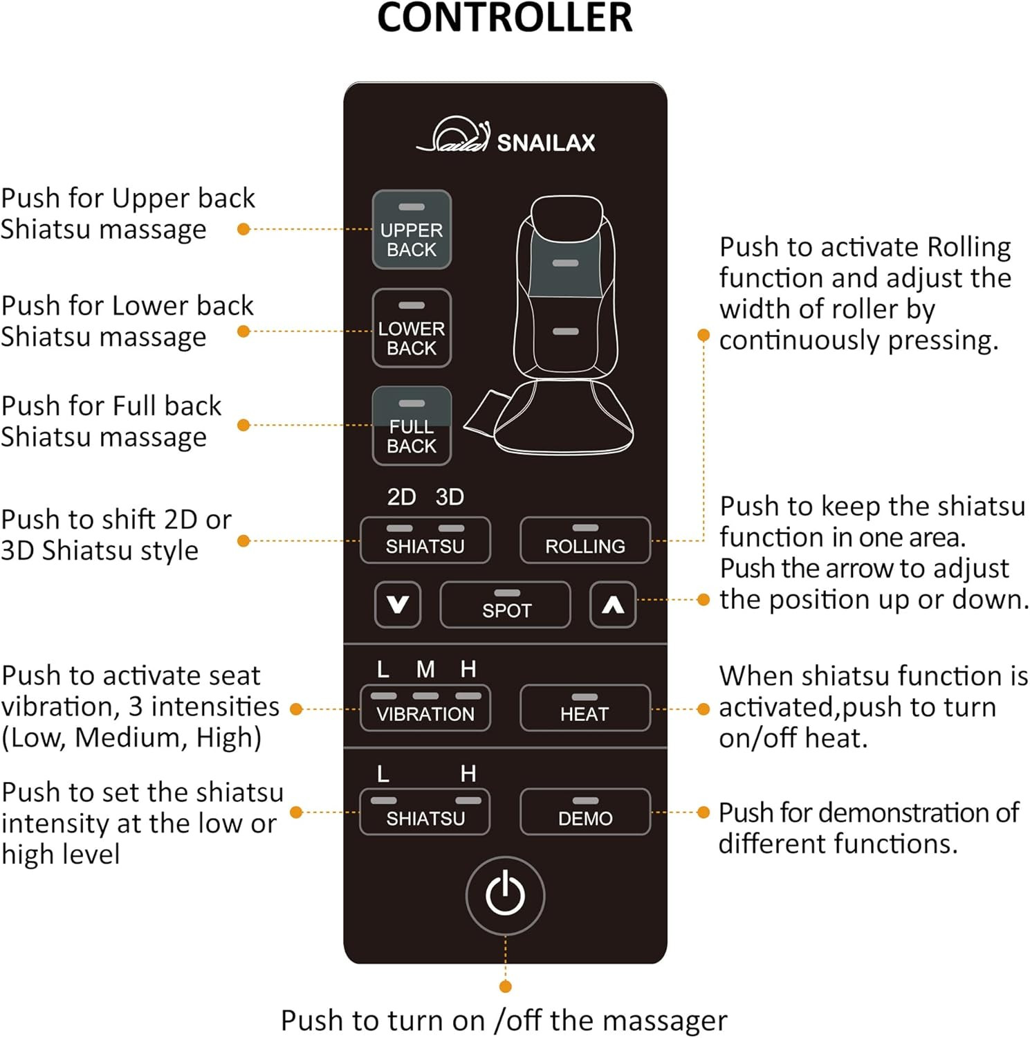 Back Massager with Heat, Shiatsu Massage Chair Pad for Back Pain, Rolling Kneadi