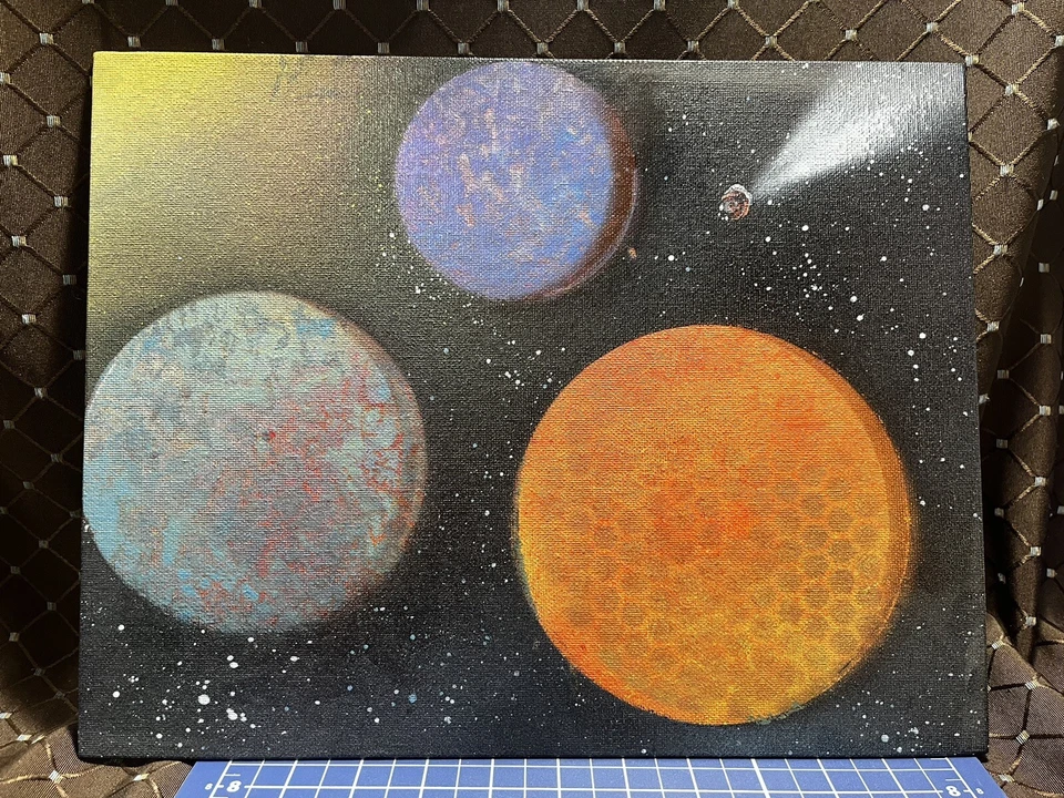 “Still Life With Comet” Original Space Painting Terry Rosler 11x14 Canvas. - Image 3 of 4