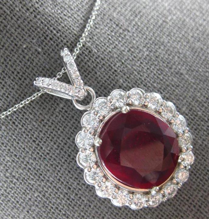 EXTRA LARGE 13.79CT DIAMOND & AAA RUBY 14KT WHITE… - image 1