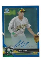 Nick Allen 2018 Bowman Chrome Autograph Blue Card # BCPA-NA, Oakland Athletics