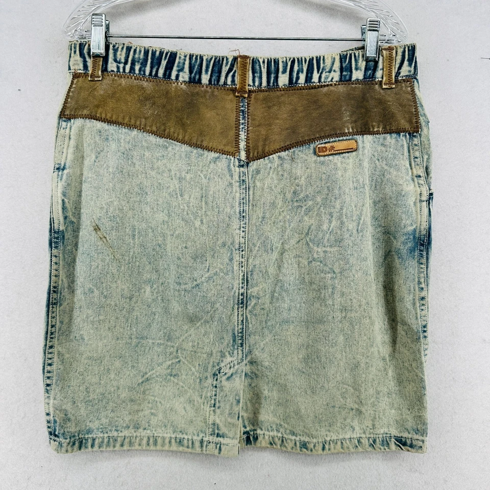 Falda ID IDENTIFICACIÓN OFICIAL NEIMAN MARCUS 2 Cuero Denim Lavado Ácido Años 80 De Colección Foto 2 de 4