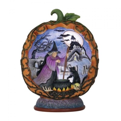 Jim Shore LIGHTED PUMPKIN DIORAMA FIGURINE-COME IN FOR A SPELL 6014484 NEW