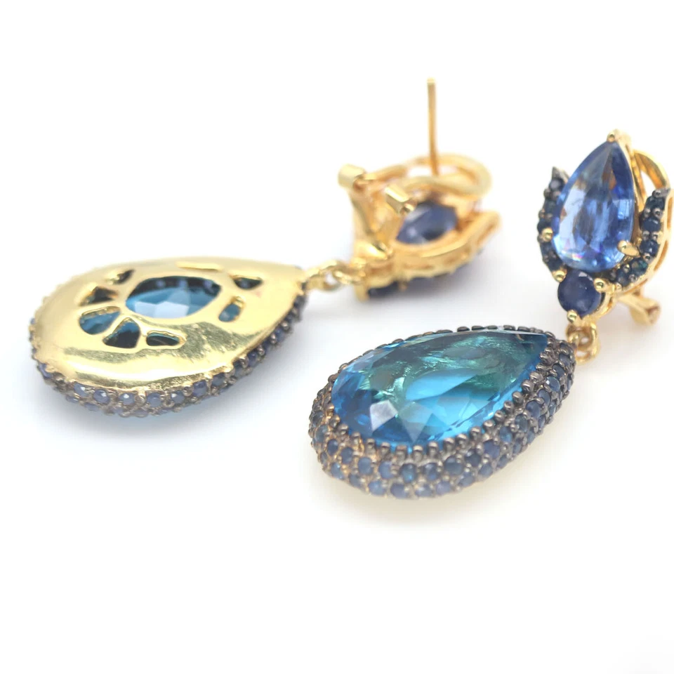 Piedra preciosa 12 x 18 mm. Pendientes de topacio azul y zafiro Londres plata de ley 925 Foto 2 de 4