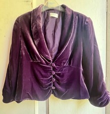 ✫gorgeous Boho *kaliko* Purple Silk Velvet Ruffle Button Jacket 14✩