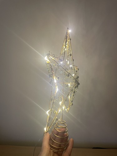 30cm Tall Gold Beaded Battery Operated Christmas Tree Topper - Picture 7 of 16