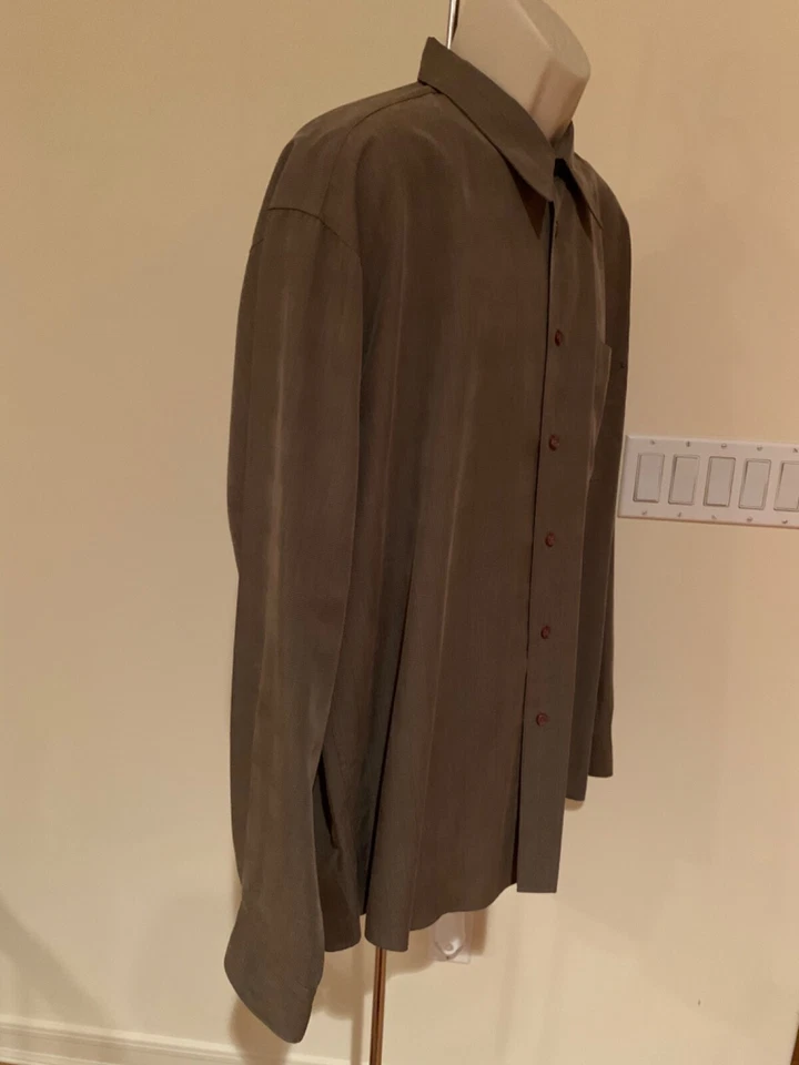 Camisa elegante ALFANI para hombre color topo a cuadros microfibra manga larga con botones XL Foto 4 de 4