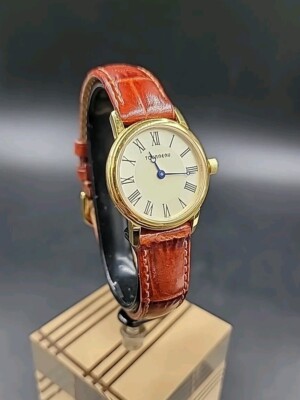 WOMENS GOLD TOURNEAU WATCH WITH BROWN LEATHER BAND EXCELLENT