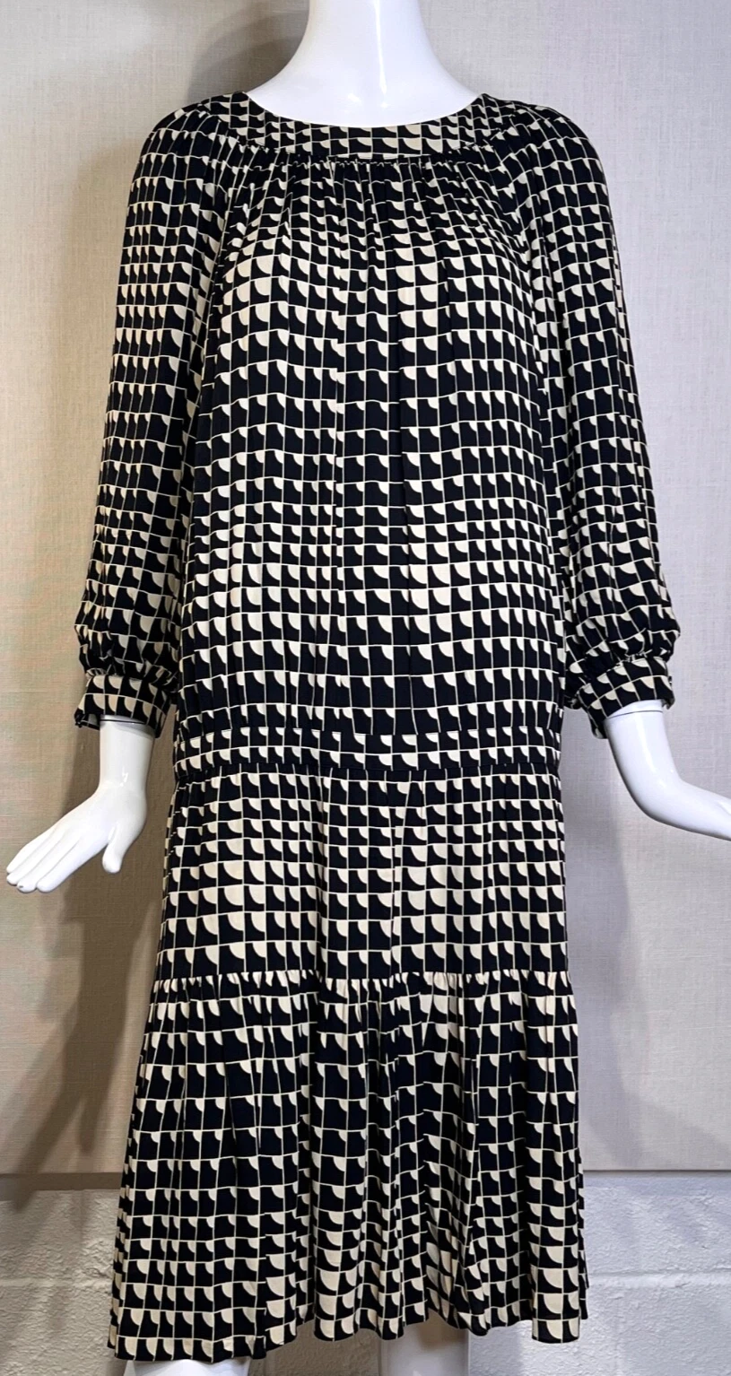 Abito midi CELINE by Hedi Slimane crema e nero stampa ottica taglia M FR38 nuovo senza etichette