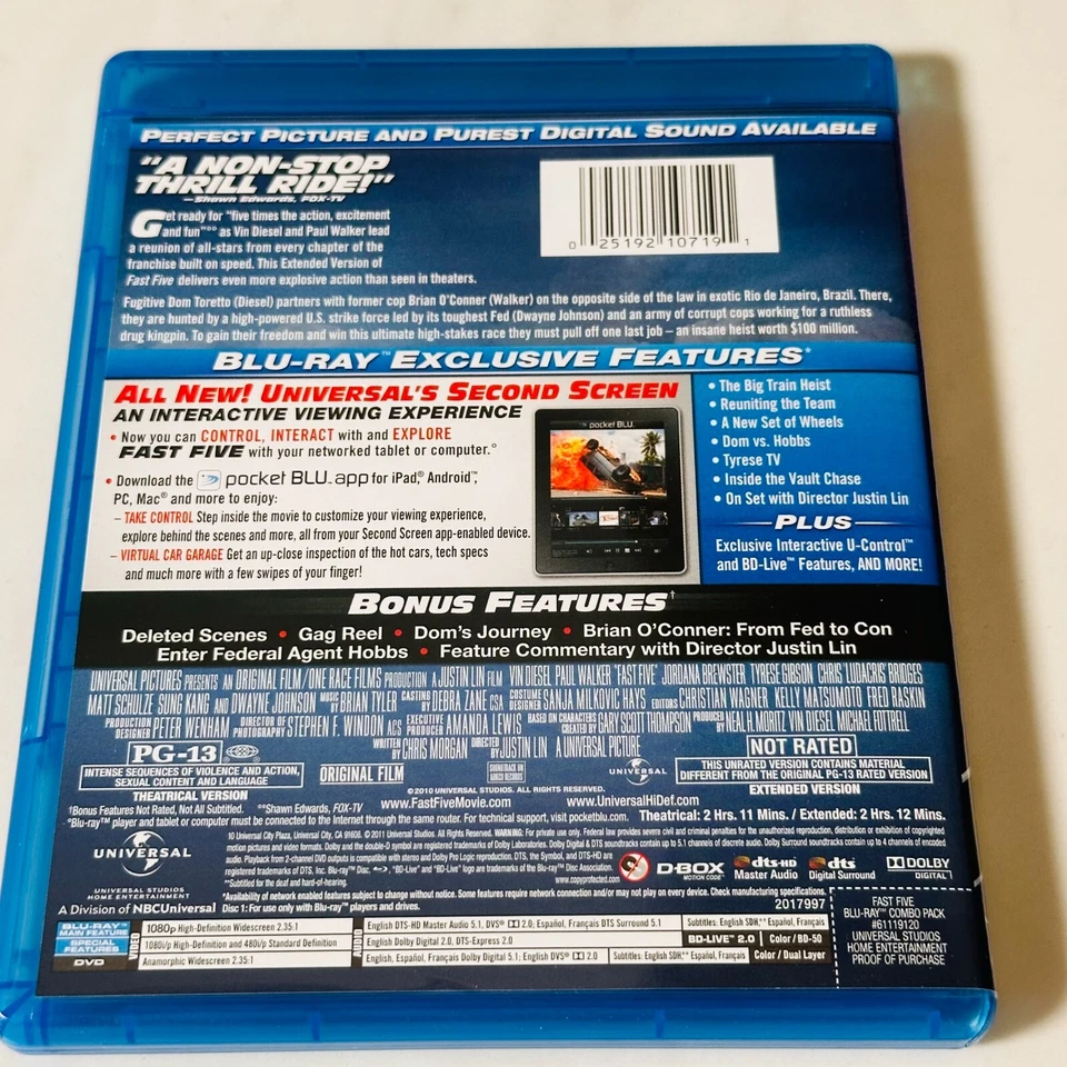 Fast Five - Blu-ray + DVD - Extended Edition - Vin Diesel - Slip Cover BB Stickr - Image 4 of 4