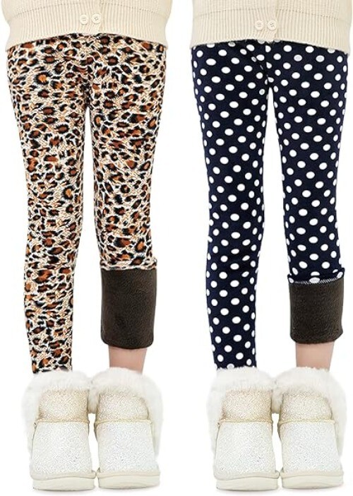 Adorel Girls Fleece Lined Leggings Winter Pants Pack of 2 (NAVY