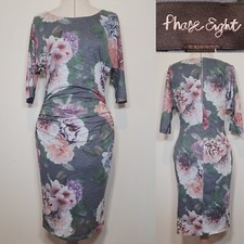 Phase Eight Womens Dress Grey Multicoloured Floral Gathered Waist Size 10