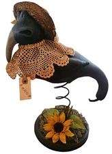 Olde Moonlane Primitives Sunny Black Goard Art Crow 14" Wendy Young Rustic OOAK