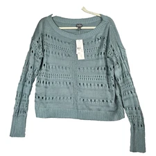  Womens   Sweater Large Blue Open Knit Preppy Long Sleeve Pullover Soho Jeans