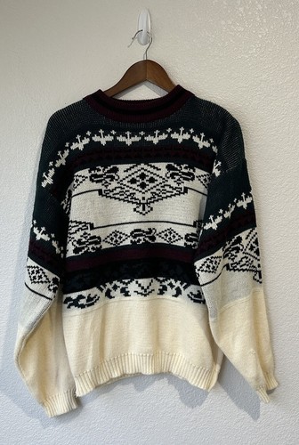 VINTAGE Anchor Blue Acrylic Sweater Adult Size Small Colorful Mens 90s
