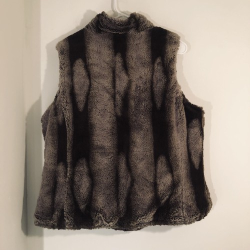 KC Collections Reversible Vest Quilted / Faux Fur Womens XL Brown Full Zip Snaps - Picture 5 of 8