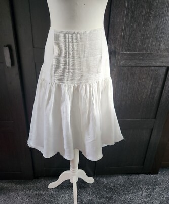 Mais Il Est Ou Le Soleil White Linen Skirt Size 4 UK 14 Asymmetric Hem Pleated 