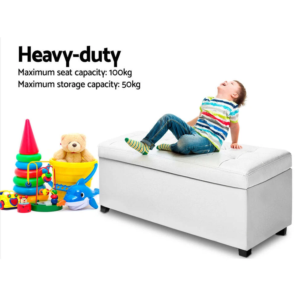 NNEDSZ Large PU Leather Storage Ottoman - White - Image 4 of 4