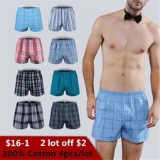 Cotton Elastic Boxers - Classic Plaid Men Underwear Trunks Shorts Loose Fit 4PCS