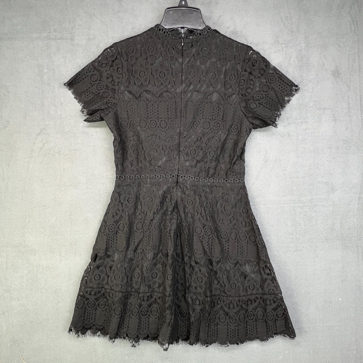 Blu Pepper Dress Womens Small S Black Lace Scalloped Luxury Zipper Mock Neck  | eBay