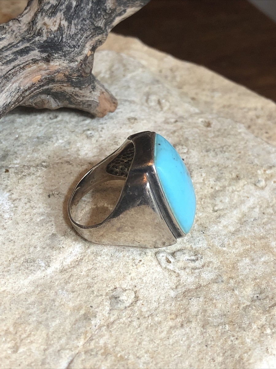 Vintage CX Sally C Treasures 925 Sterling Blue Turquoise Signet