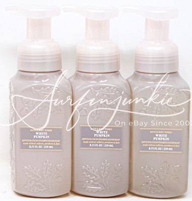 Bath & Body Works White Pumpkin Hand Wash Soap Foaming Foam 3pc Neutral Embossed
