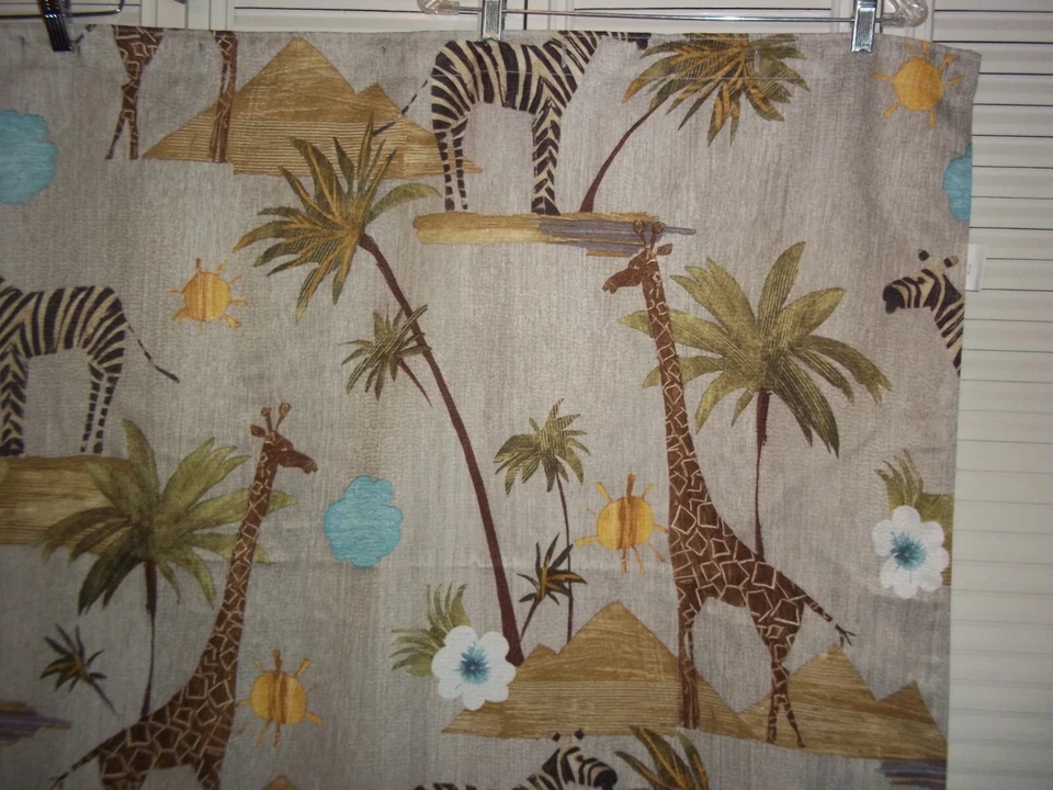 Cortina de Ducha Safari Selva Palmera Jirafa Cebra ~ Usado en Excelente Condición ~ 68" W x 70" Foto 4 de 4